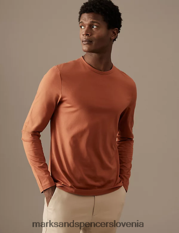 majica z dolgimi rokavi iz čistega supima bombaža bakreno porjavelost Marks & Spencer oblačila moški 6T8F6X6705