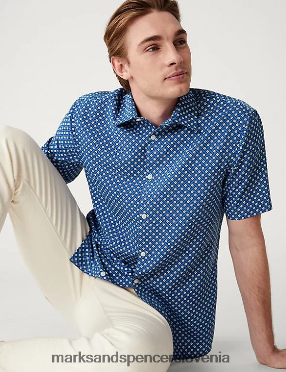 majica z geometrijskim potiskom modra mešanica Marks & Spencer oblačila moški 6T8F6X5186