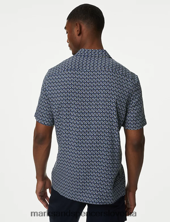 majica z geometrijskim potiskom modra mešanica Marks & Spencer oblačila moški 6T8F6X5904
