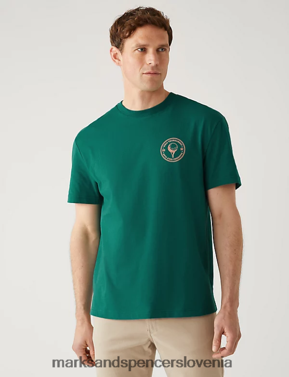 majica z grafiko žogice za golf iz čistega bombaža smaragdno Marks & Spencer oblačila moški 6T8F6X5910