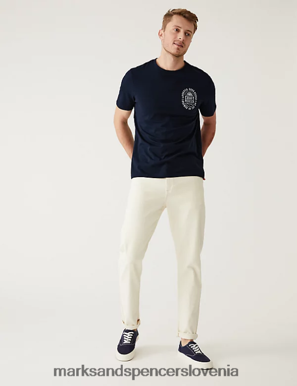 majica z grafiko pivovarne iz čistega bombaža temna mornarica Marks & Spencer oblačila moški 6T8F6X7053