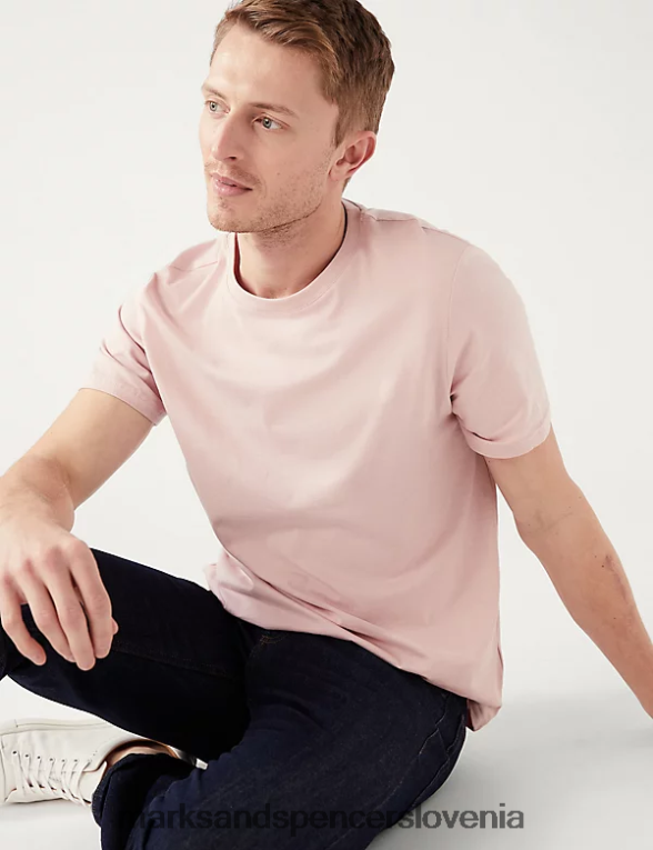 majica z okroglim izrezom iz čistega bombaža bledo roza Marks & Spencer oblačila moški 6T8F6X142