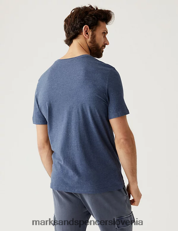 majica z okroglim izrezom iz čistega bombaža denim Marks & Spencer oblačila moški 6T8F6X146
