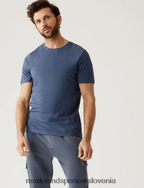 majica z okroglim izrezom iz čistega bombaža denim Marks & Spencer oblačila moški 6T8F6X146
