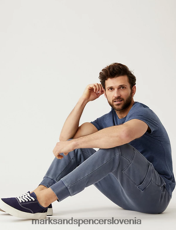 majica z okroglim izrezom iz čistega bombaža denim Marks & Spencer oblačila moški 6T8F6X146