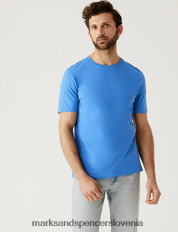majica z okroglim izrezom iz čistega bombaža ocean Marks & Spencer oblačila moški 6T8F6X133