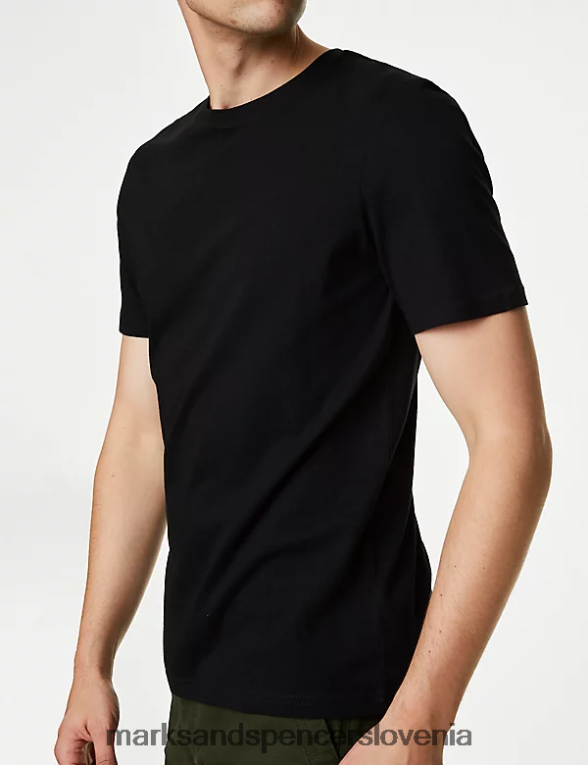 majica z okroglim izrezom iz čistega bombaža Črna Marks & Spencer oblačila moški 6T8F6X145
