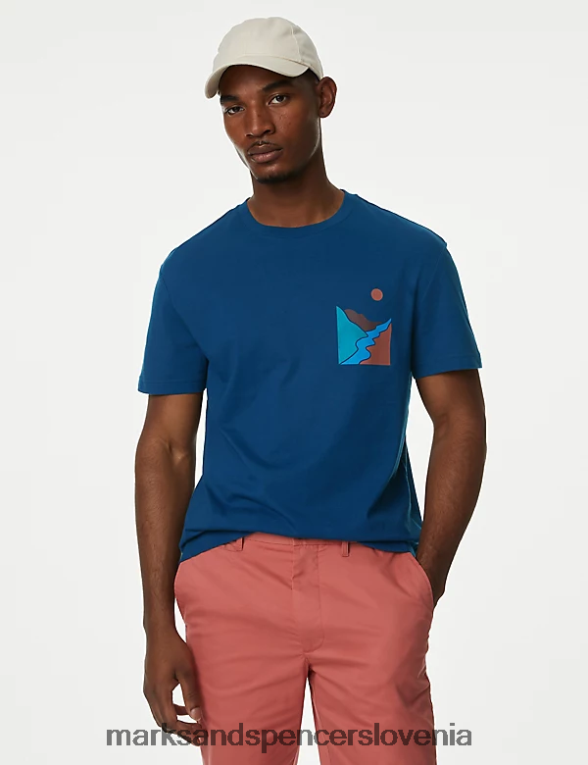 majica z rečno grafiko iz čistega bombaža temno modra Marks & Spencer oblačila moški 6T8F6X6187