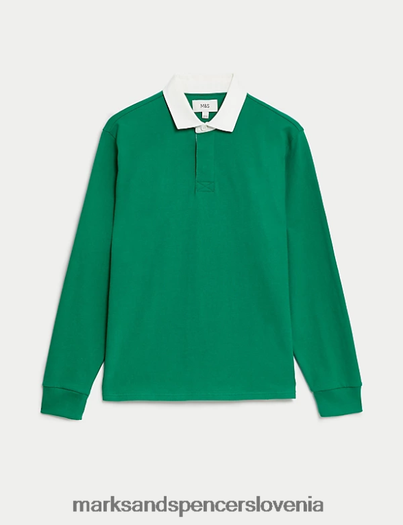 majica za ragbi iz čistega bombaža zelena Marks & Spencer oblačila moški 6T8F6X6556