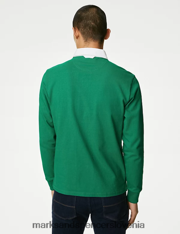 majica za ragbi iz čistega bombaža zelena Marks & Spencer oblačila moški 6T8F6X6556