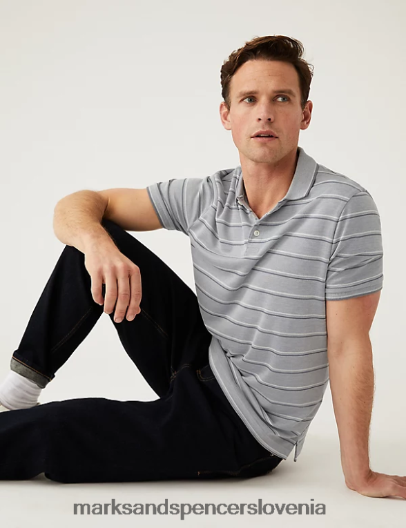 modal bogata črtasta polo majica siva Marks & Spencer oblačila moški 6T8F6X5542