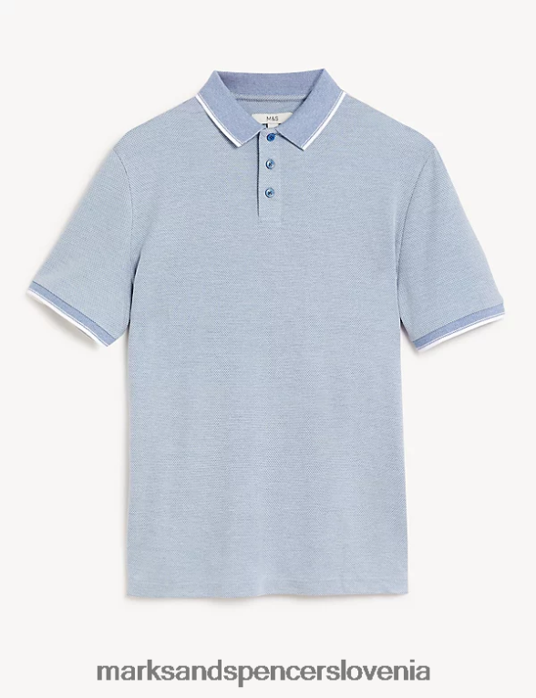 modalna polo majica z bogatim ovratnikom jekleno modra Marks & Spencer oblačila moški 6T8F6X6395