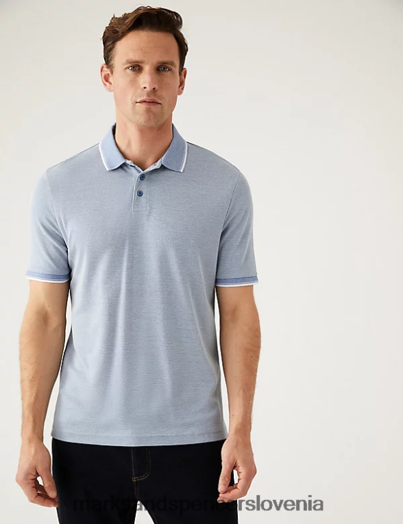 modalna polo majica z bogatim ovratnikom jekleno modra Marks & Spencer oblačila moški 6T8F6X6395