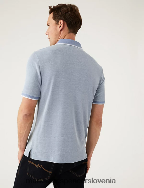 modalna polo majica z bogatim ovratnikom jekleno modra Marks & Spencer oblačila moški 6T8F6X6395