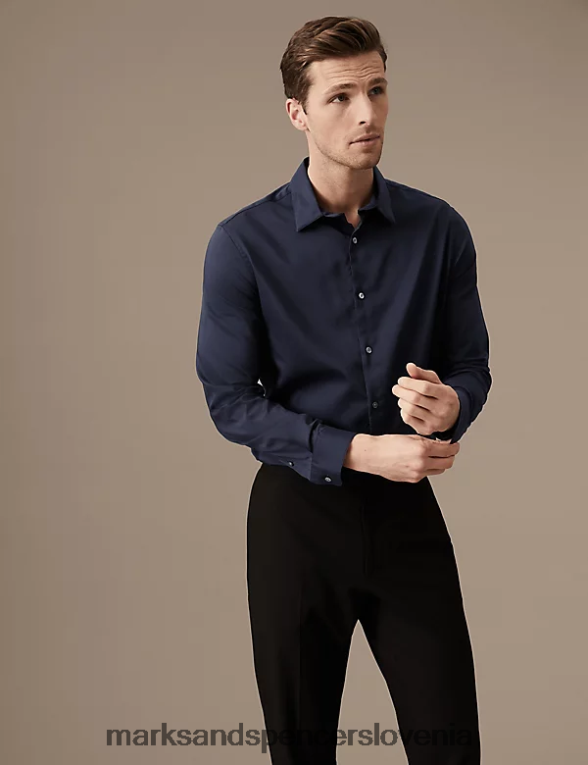 navadna srajca iz mešane svile mornarska mešanica Marks & Spencer oblačila moški 6T8F6X6819