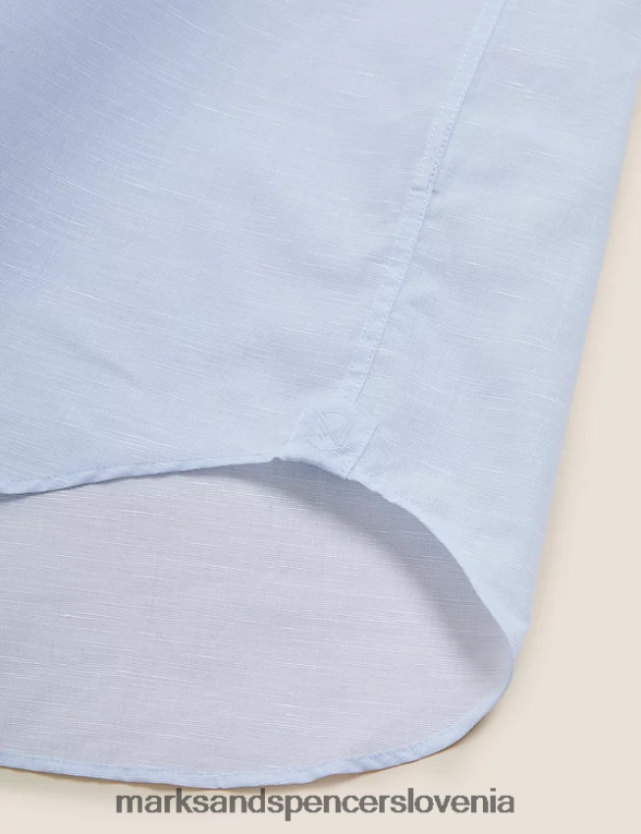 navadna srajca iz mešanice lanu modra Marks & Spencer oblačila moški 6T8F6X6598