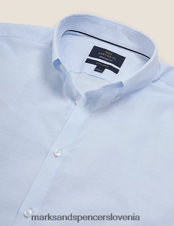 navadna srajca iz mešanice lanu modra Marks & Spencer oblačila moški 6T8F6X6598