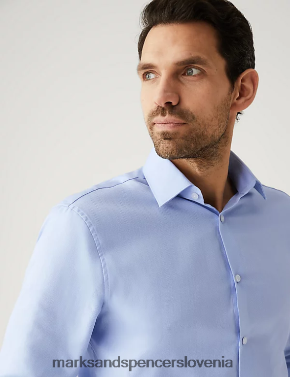 navadna srajca v obliki ribje kosti iz čistega bombaža modra Marks & Spencer oblačila moški 6T8F6X6180