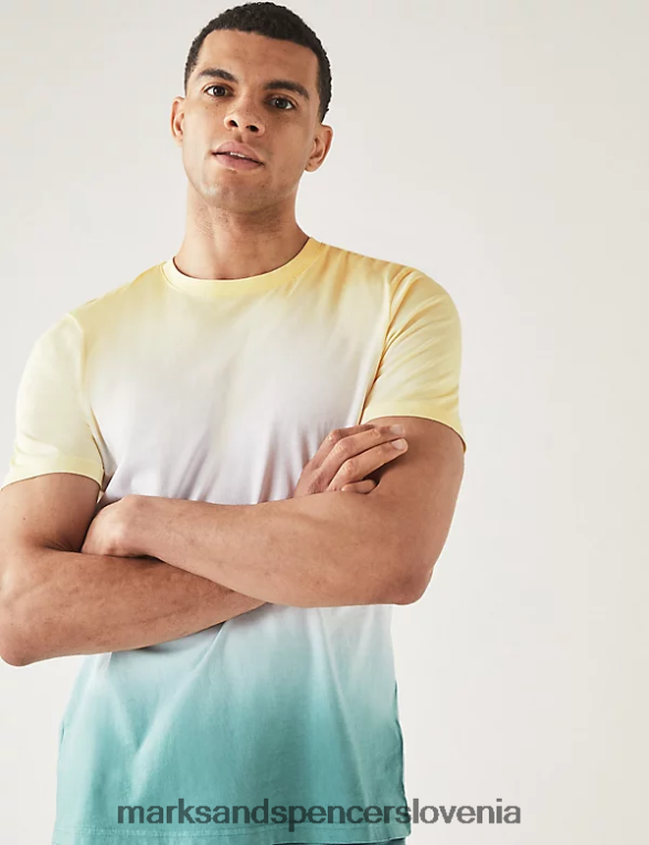 ombre majica iz čistega bombaža rumena mešanica Marks & Spencer oblačila moški 6T8F6X6316
