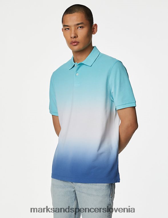 ombre pique polo majica iz čistega bombaža modra mešanica Marks & Spencer oblačila moški 6T8F6X5945