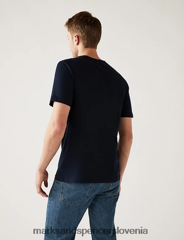 ozka majica s kratkimi rokavi iz čistega bombaža z okroglim izrezom temna mornarica Marks & Spencer oblačila moški 6T8F6X4834