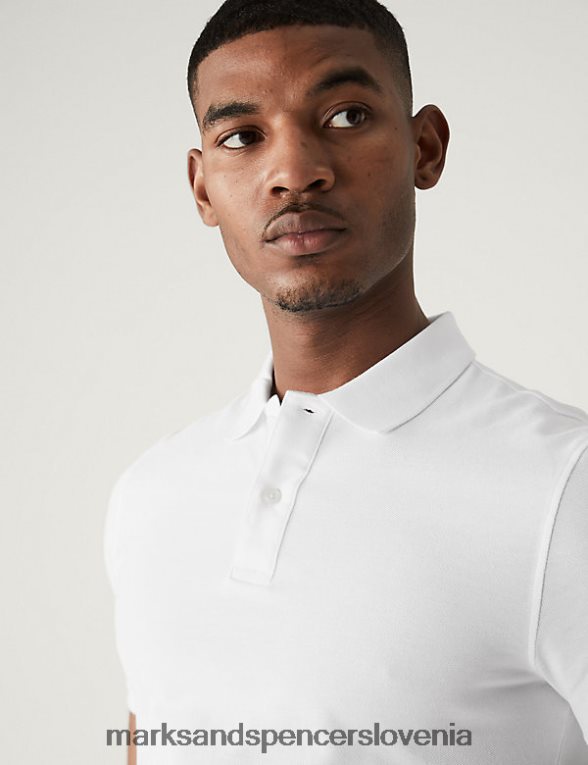 ozka polo majica iz čistega bombaža v pike bela Marks & Spencer oblačila moški 6T8F6X6430