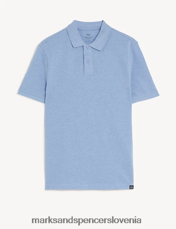 ozka polo majica iz čistega bombaža v pike bledo modra Marks & Spencer oblačila moški 6T8F6X6759