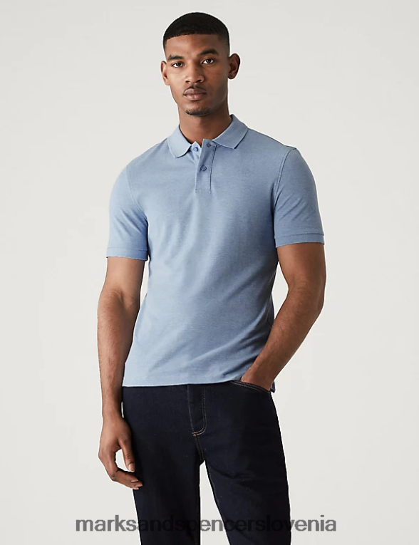 ozka polo majica iz čistega bombaža v pike bledo modra Marks & Spencer oblačila moški 6T8F6X6759