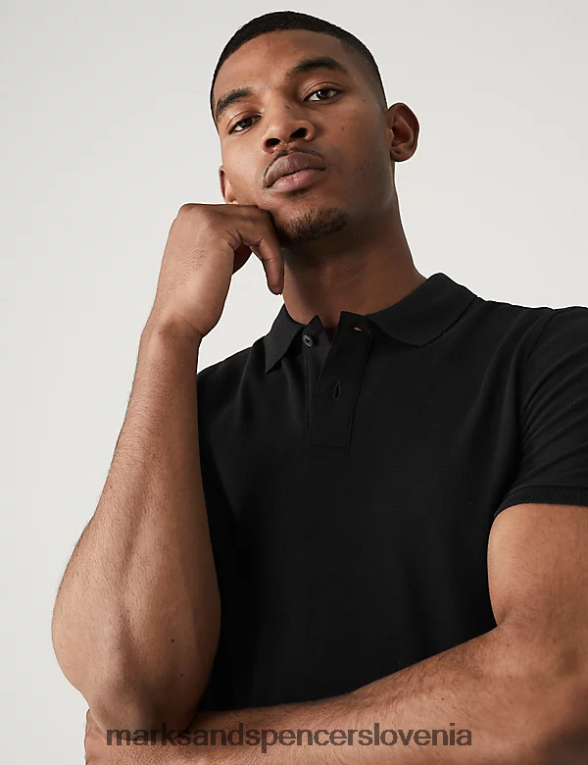 ozka polo majica iz čistega bombaža v pike Črna Marks & Spencer oblačila moški 6T8F6X6758