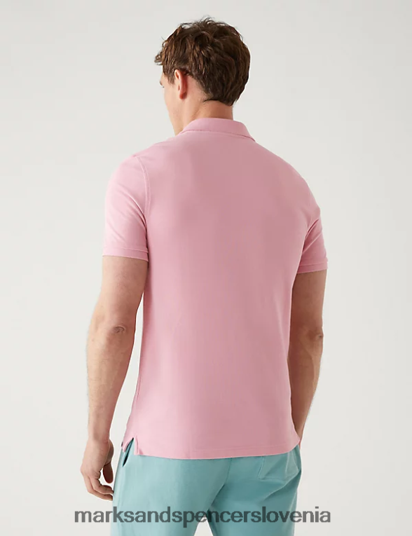 ozka polo majica iz čistega bombaža v pike roza roza Marks & Spencer oblačila moški 6T8F6X6763