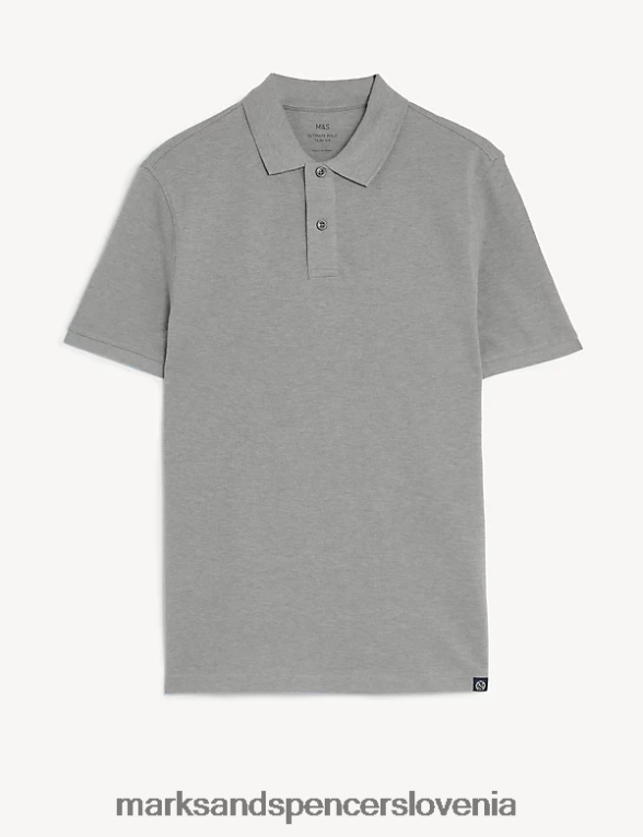 ozka polo majica iz čistega bombaža v pike siva Marks & Spencer oblačila moški 6T8F6X6760