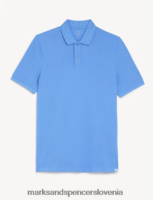 ozka polo majica iz čistega bombaža v pike srednje modra Marks & Spencer oblačila moški 6T8F6X6762