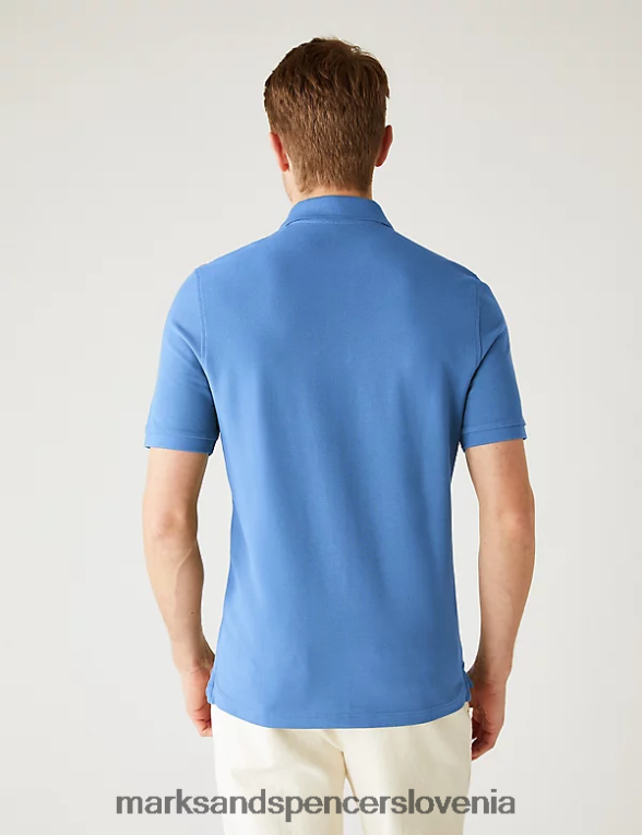 ozka polo majica iz čistega bombaža v pike srednje modra Marks & Spencer oblačila moški 6T8F6X6762