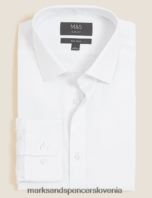 ozka srajca iz čistega bombaža brez železa bela Marks & Spencer oblačila moški 6T8F6X6413