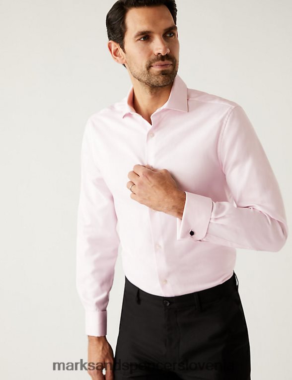 ozka srajca v obliki ribje kosti, enostavna za likanje bledo roza Marks & Spencer oblačila moški 6T8F6X6708