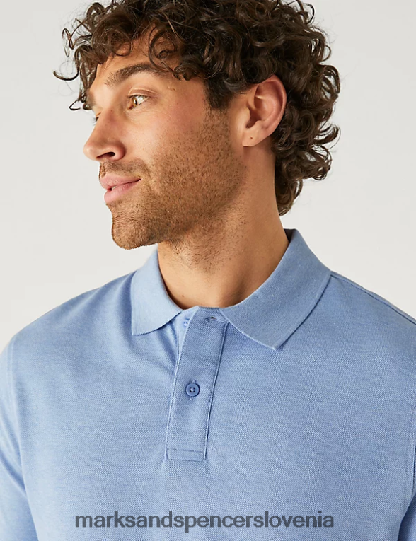 pique polo majica iz čistega bombaža bledo modra Marks & Spencer oblačila moški 6T8F6X190