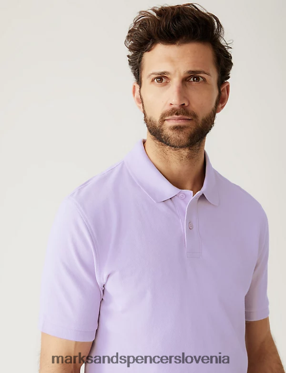 pique polo majica iz čistega bombaža mehka lila Marks & Spencer oblačila moški 6T8F6X196