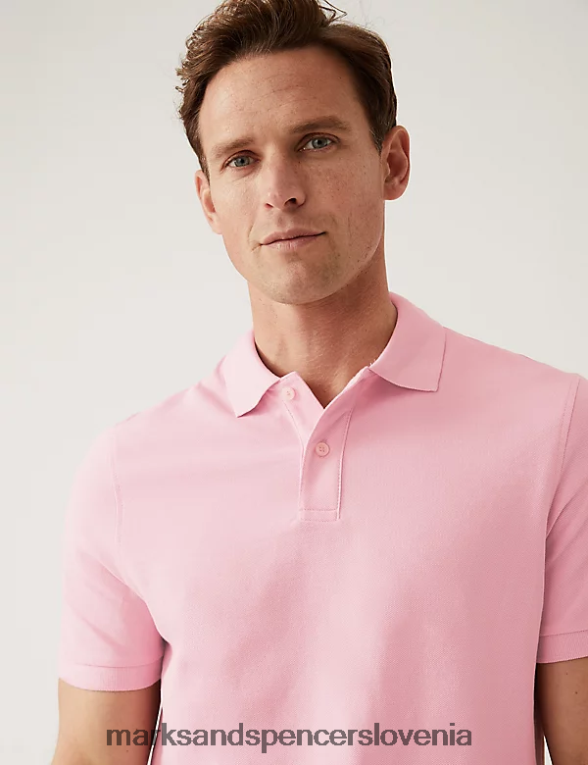 pique polo majica iz čistega bombaža roza roza Marks & Spencer oblačila moški 6T8F6X193
