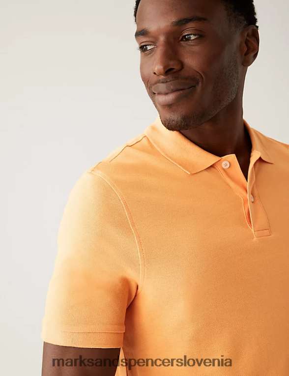 pique polo majica iz čistega bombaža svetlo oranžna Marks & Spencer oblačila moški 6T8F6X205