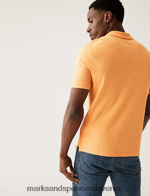 pique polo majica iz čistega bombaža svetlo oranžna Marks & Spencer oblačila moški 6T8F6X205