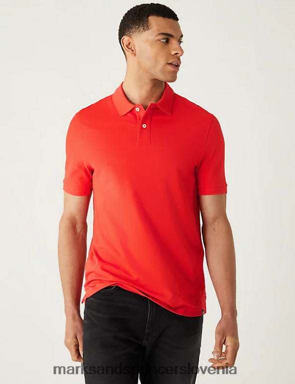 pique polo majica iz čistega bombaža svetlo rdeča Marks & Spencer oblačila moški 6T8F6X210