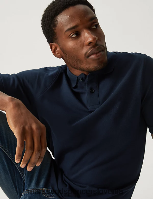 pique polo majica iz čistega bombaža temna mornarica Marks & Spencer oblačila moški 6T8F6X8