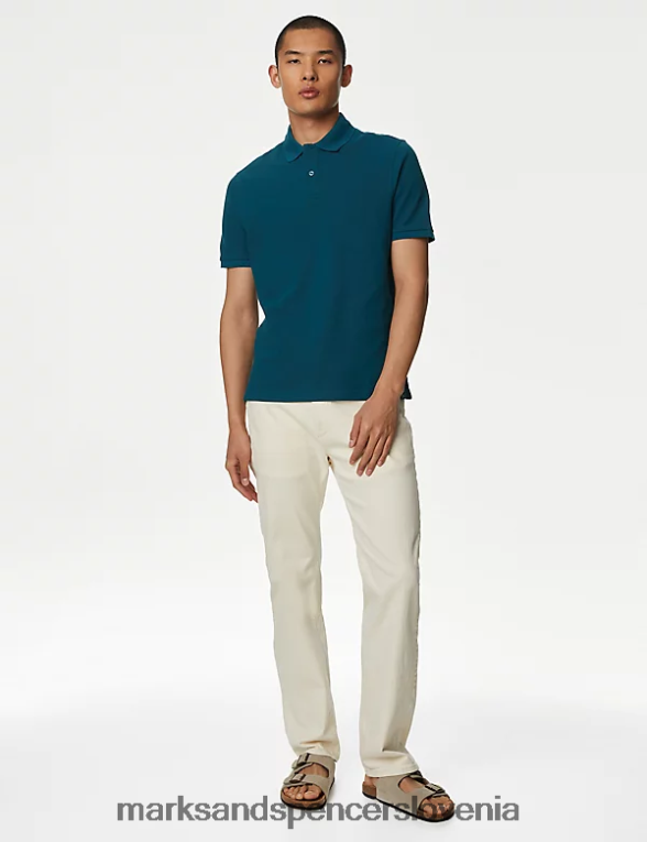 pique polo majica iz čistega bombaža zelenomodra Marks & Spencer oblačila moški 6T8F6X192