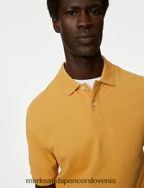 pique polo majica iz čistega bombaža zlato Marks & Spencer oblačila moški 6T8F6X213