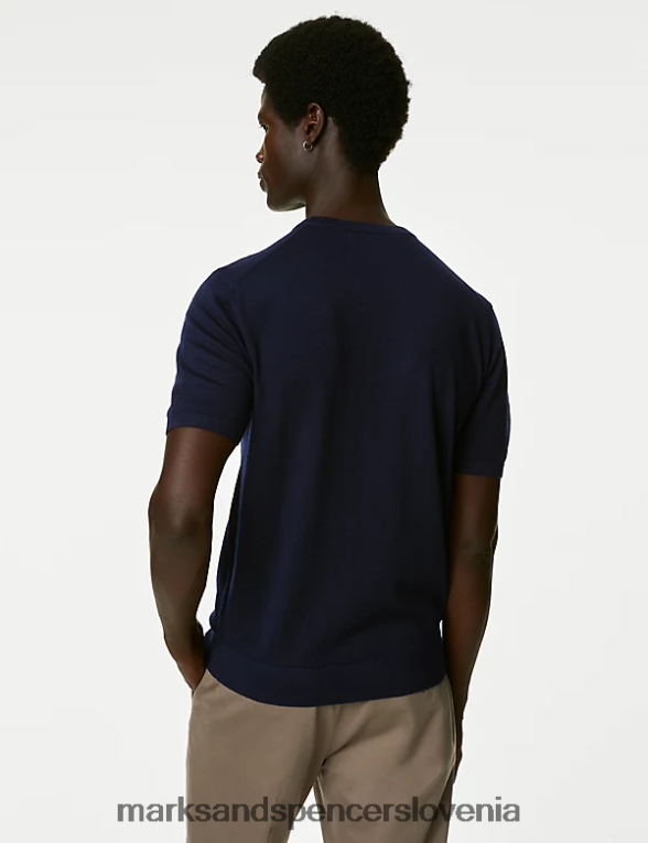 pletena majica iz čiste ekstra fine merino volne mornarica Marks & Spencer oblačila moški 6T8F6X6727