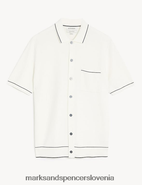 pletena polo majica iz bombažne modalne mešanice ecru mešanica Marks & Spencer oblačila moški 6T8F6X4840