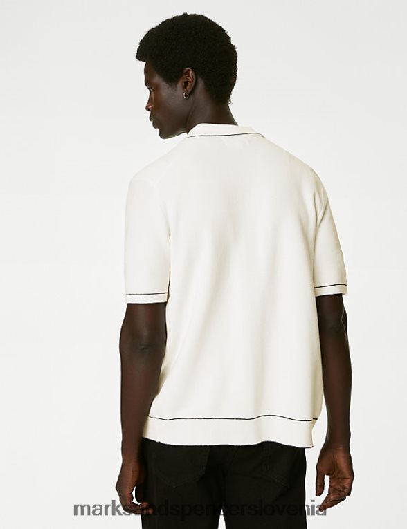 pletena polo majica iz bombažne modalne mešanice ecru mešanica Marks & Spencer oblačila moški 6T8F6X4840