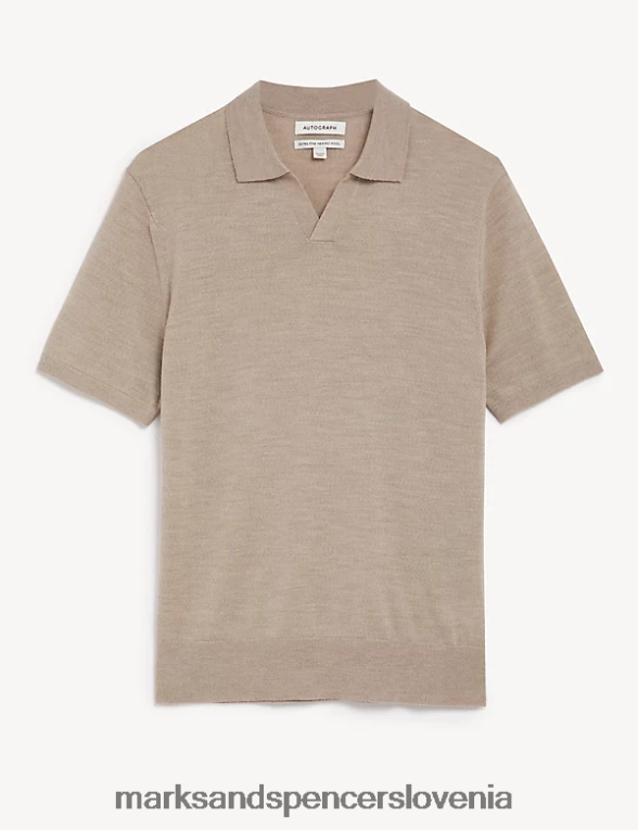 pletena polo majica iz čiste ekstra fine merino volne lahka naravna Marks & Spencer oblačila moški 6T8F6X6566
