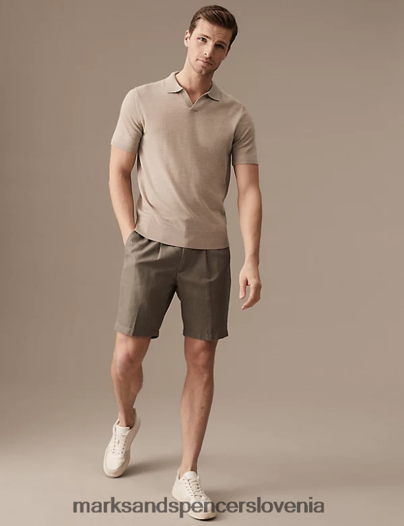 pletena polo majica iz čiste ekstra fine merino volne lahka naravna Marks & Spencer oblačila moški 6T8F6X6566