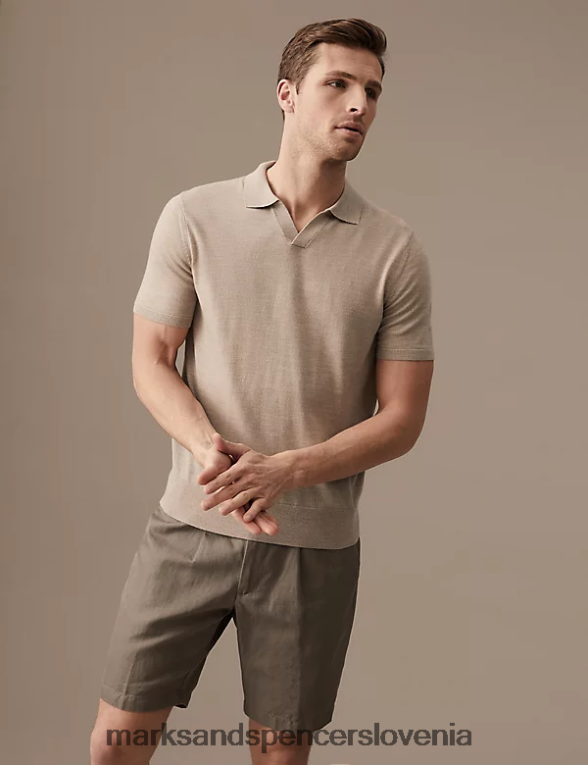 pletena polo majica iz čiste ekstra fine merino volne lahka naravna Marks & Spencer oblačila moški 6T8F6X6566